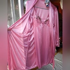 Silky Pink Nightgown And Robe Set